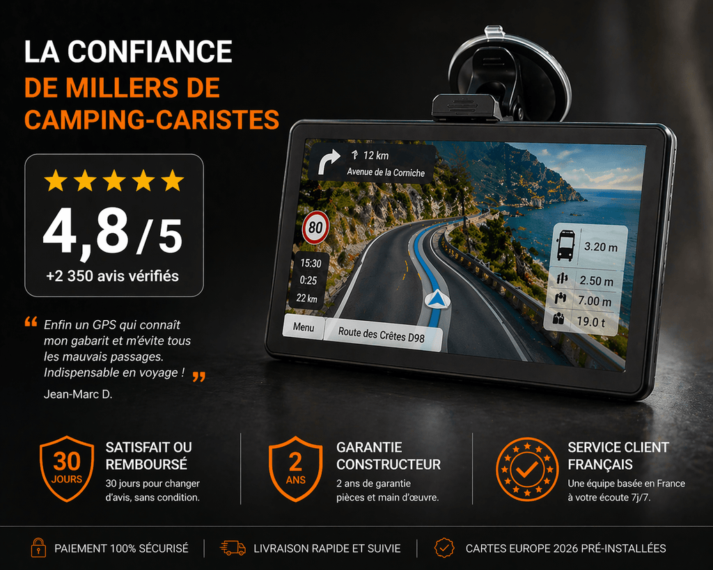 GPS Camping - Car 9 Pouces – Ponts Bas Évités - Campix