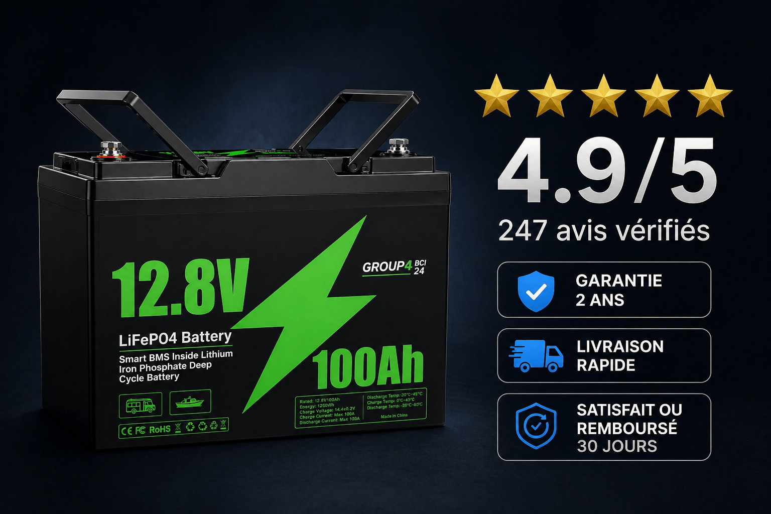 Batterie Lithium LiFePO4 12V – Camping - Car & Van - Campix