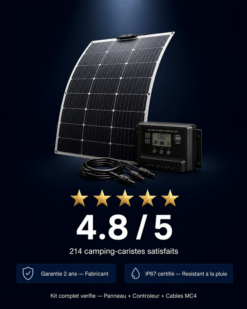 Kit Solaire Flexible 100W Camping - Car – Panneau + Contrôleur Inclus - Campix