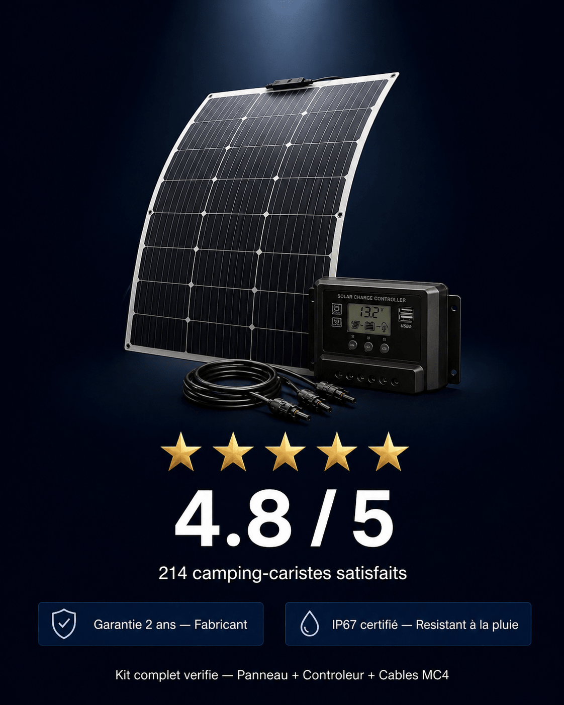 Kit Solaire Flexible 100W Camping - Car – Panneau + Contrôleur Inclus - Campix
