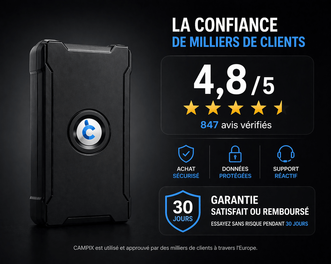Traceur GPS Camping - Car & Van – Magnétique - Campix